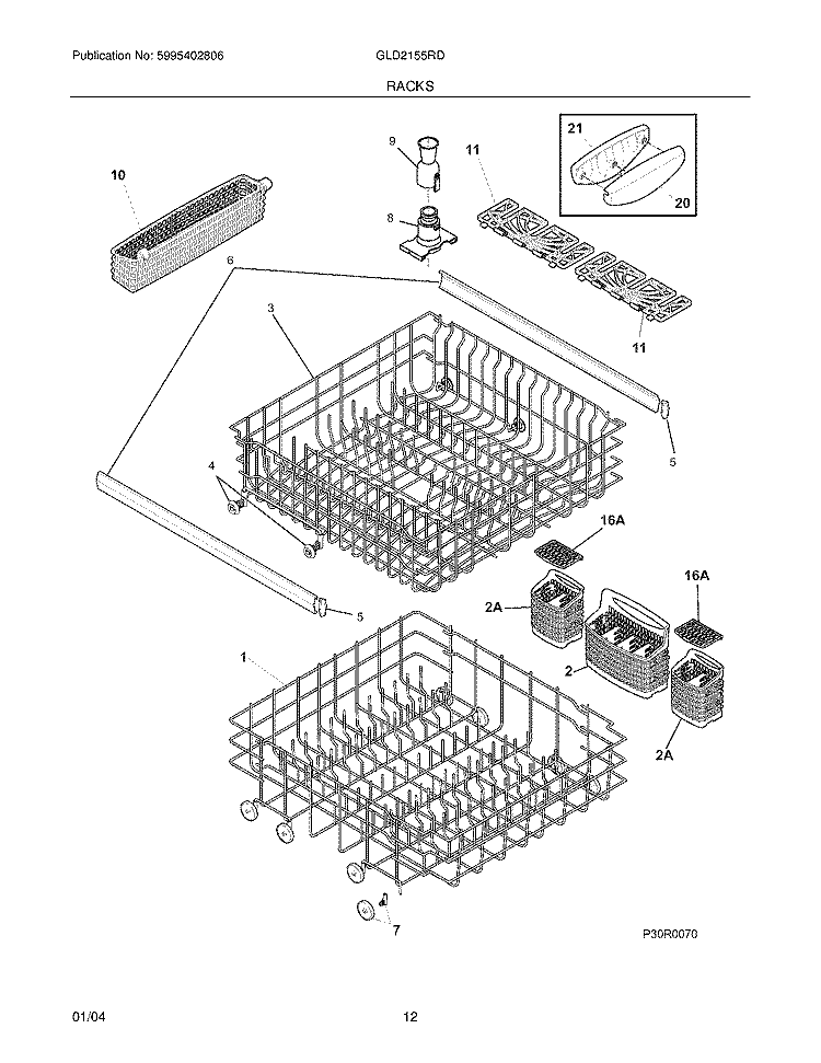 RACKS Diagram and Parts List for GLD2155RDQ0  Frigidaire Dishwasher