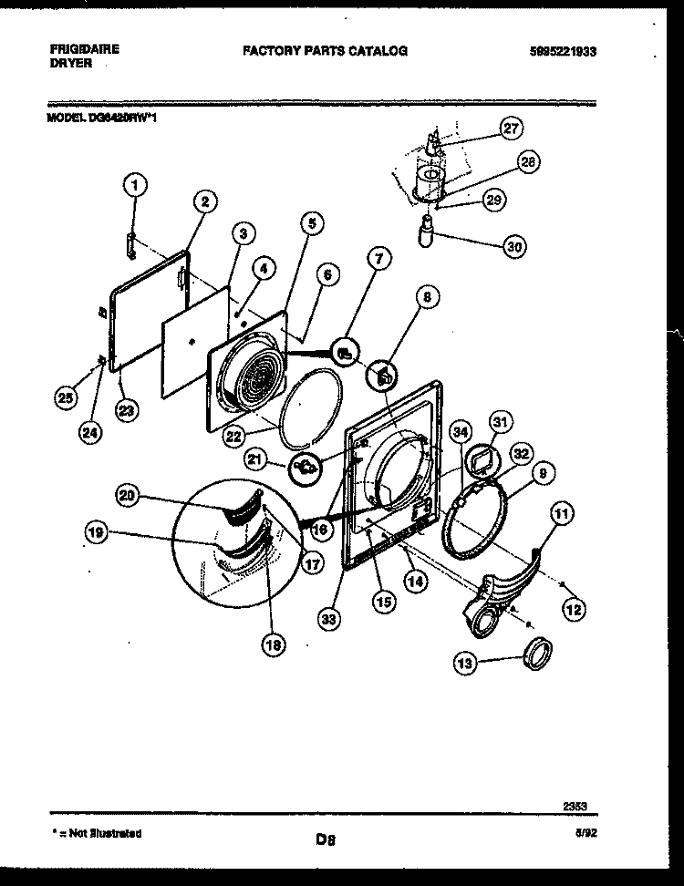 DOOR PARTS Diagram and Parts List for DG6420RW1  Frigidaire Dryer