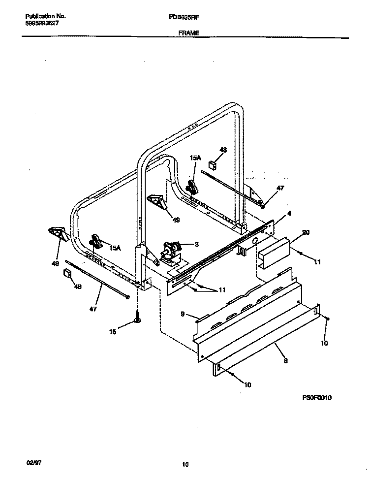 FRAME Diagram and Parts List for FDB635RFS2  Frigidaire Dishwasher