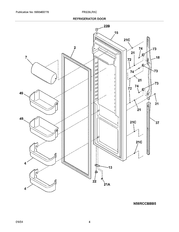 REFRIGERATOR DOOR Diagram and Parts List for FRS26LR5CB0  Frigidaire Refrigerator