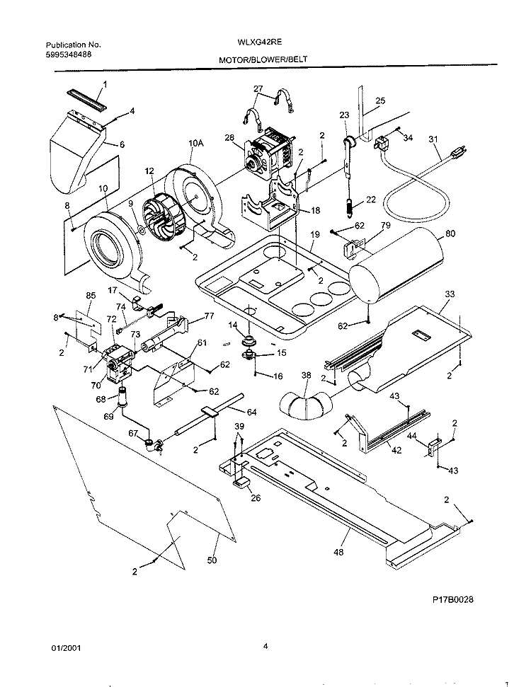 DRY MTR, BELT Diagram and Parts List for WLXG42REW1  Westinghouse Washer Dryer Combo