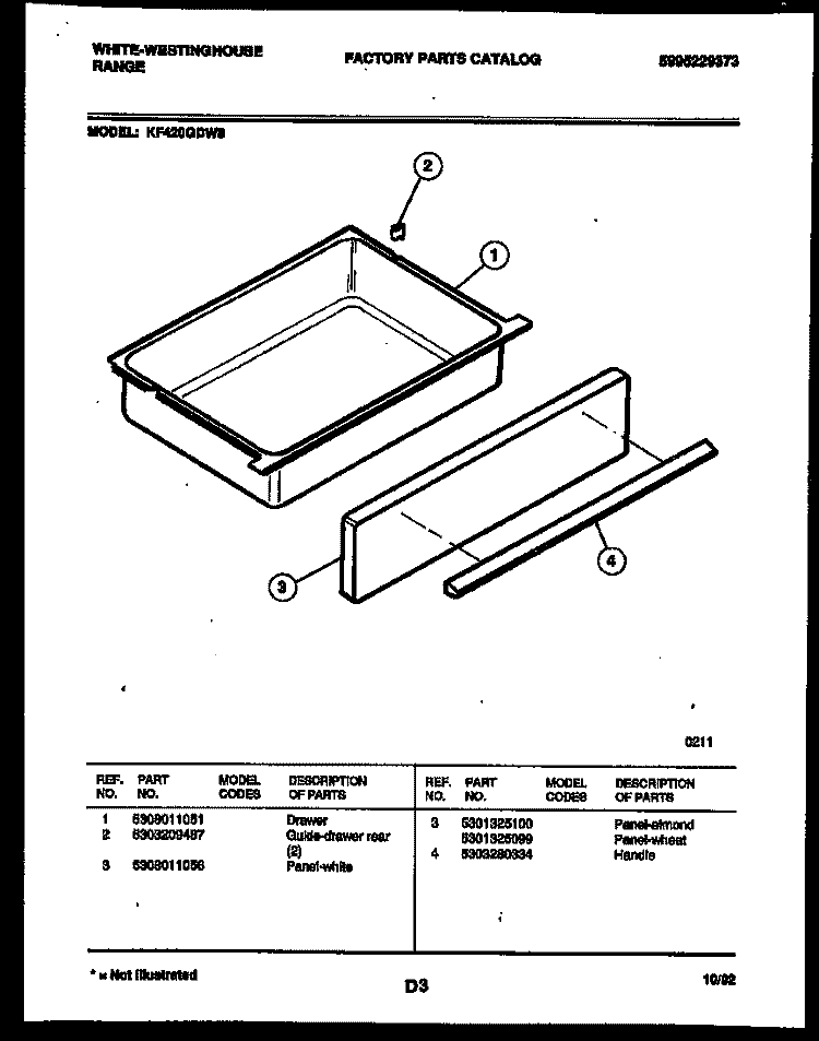 DRAWER PARTS Diagram and Parts List for KF420GDD8  Frigidaire Range