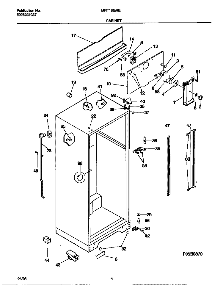 CABINET Diagram and Parts List for MRT18GREW0  Frigidaire Refrigerator