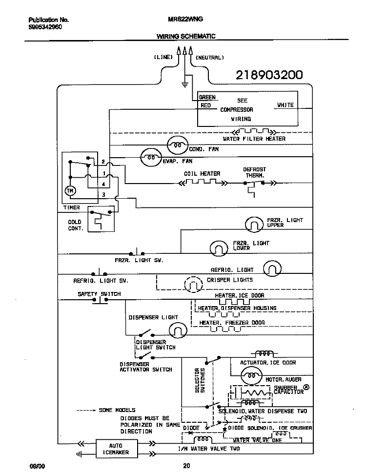 WIRING SHCEMATIC Diagram and Parts List for MRS22WNGW7  Frigidaire Refrigerator