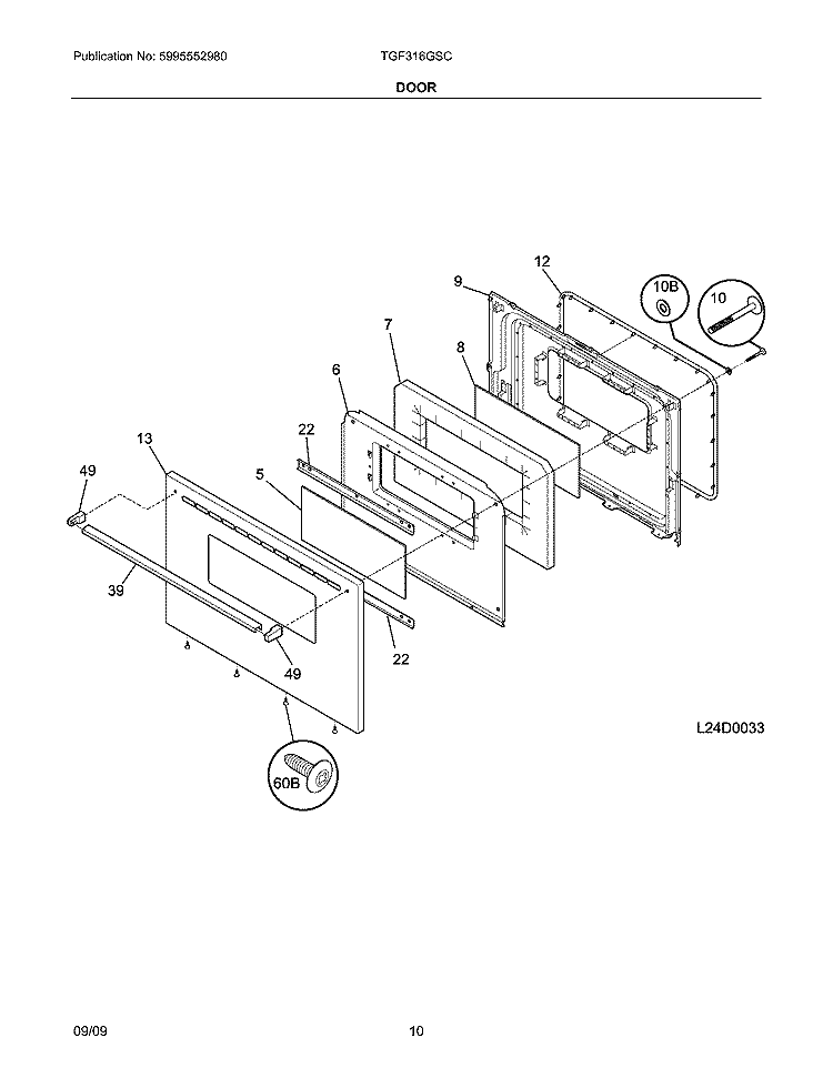 DOOR Diagram and Parts List for TGF316GSC  Tappan Range
