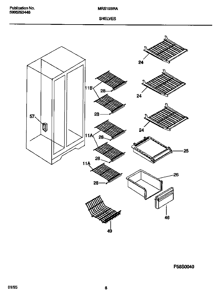SHELVES Diagram and Parts List for MRS19BRAW2  Uni Refrigerator
