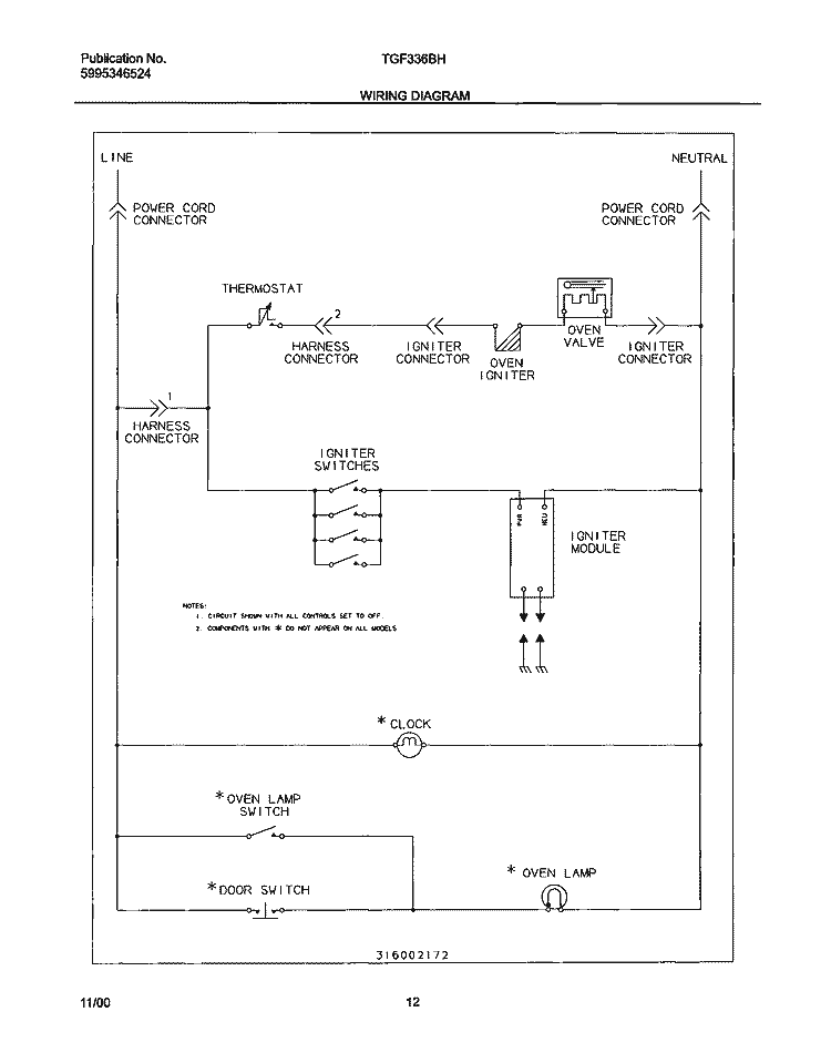 WIRING DIAGRAM Diagram and Parts List for TGF336CHSE  Tappan Range