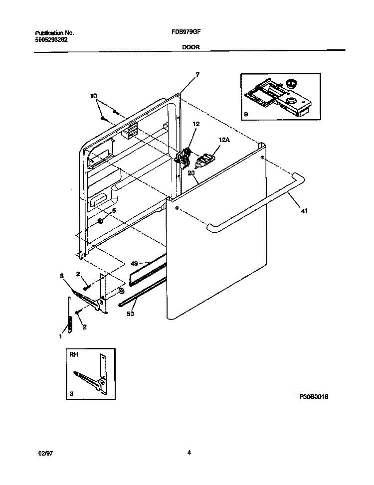 DOOR Diagram and Parts List for FDB979GFC1  Frigidaire Dishwasher