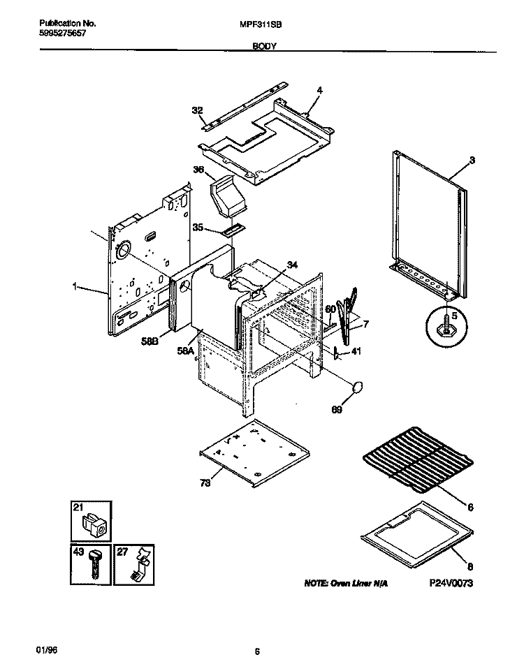 BODY Diagram and Parts List for MPF311SBDB  Frigidaire Range