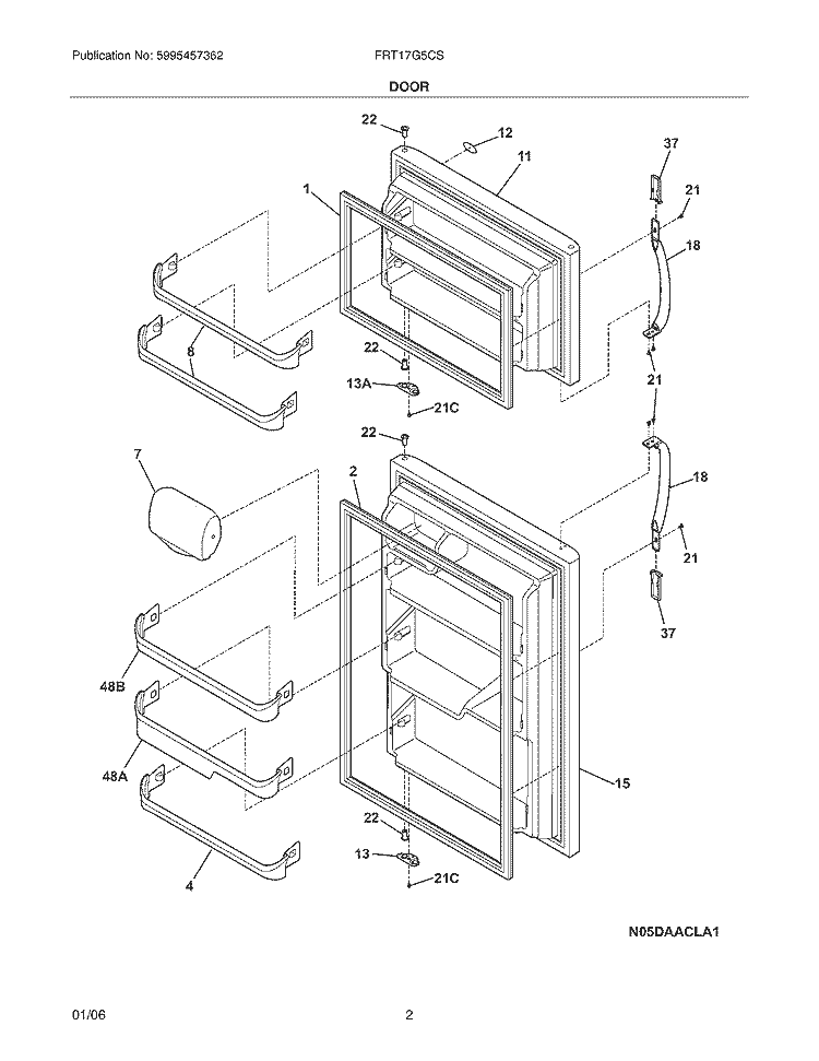 DOOR Diagram and Parts List for FRT17G5CSKA  Frigidaire Refrigerator