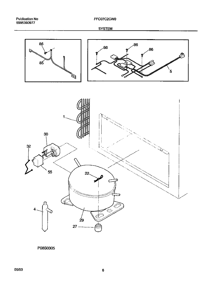 SYSTEM Diagram and Parts List for FFC07C2CW0  Frigidaire Freezer