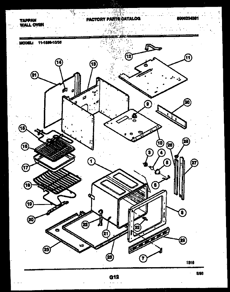 BODY PARTS Diagram and Parts List for 11-1559-00-05  Tappan Wall Oven