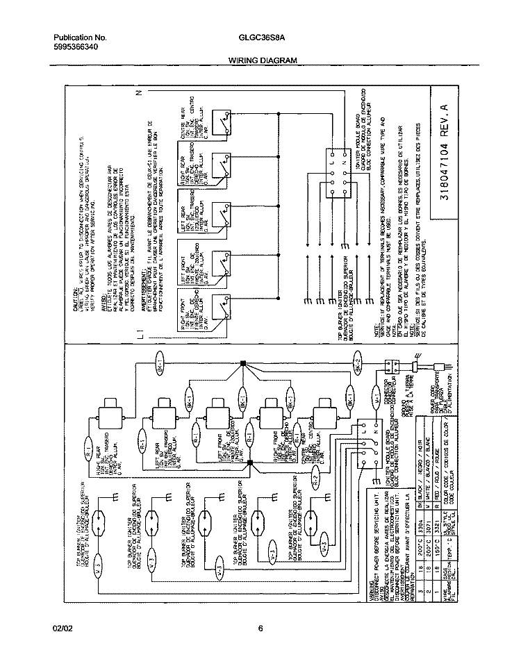 WIRING DIAGRAM Diagram and Parts List for GLGC36S8AQB  Frigidaire Cooktop