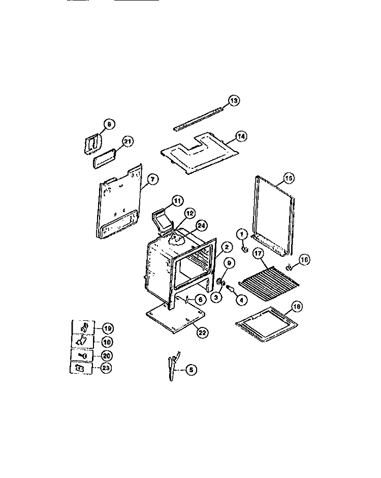 INTERIOR OVEN, PANELS, FRAME Diagram and Parts List for GCG34BNL5  Frigidaire Range