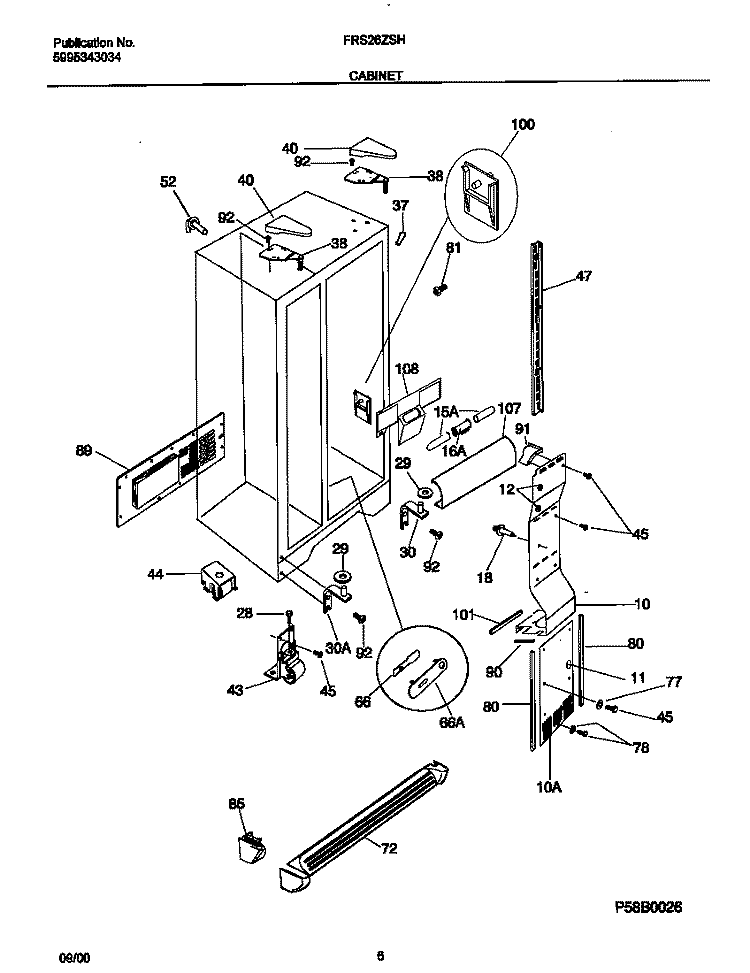CABINET Diagram and Parts List for FRS26ZSHB4  Frigidaire Refrigerator