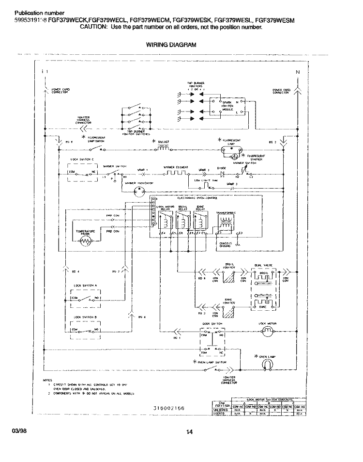WIRING DIAGRAM Diagram and Parts List for FGF379WESK  Frigidaire Range
