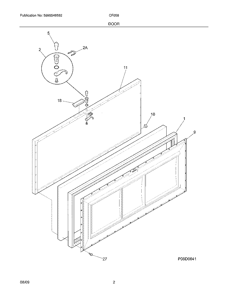 DOOR Diagram and Parts List for CF058  Frigidaire Freezer