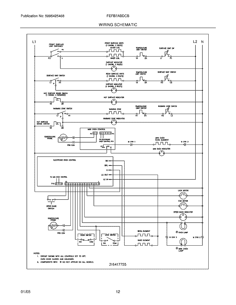 WIRING SCHEMATIC Diagram and Parts List for FEFB7ABDCB  Frigidaire Range