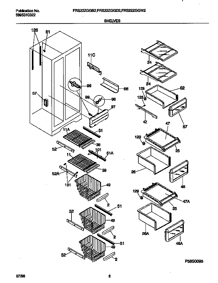 SHELVES Diagram and Parts List for FRS22ZGGD2  Frigidaire Refrigerator