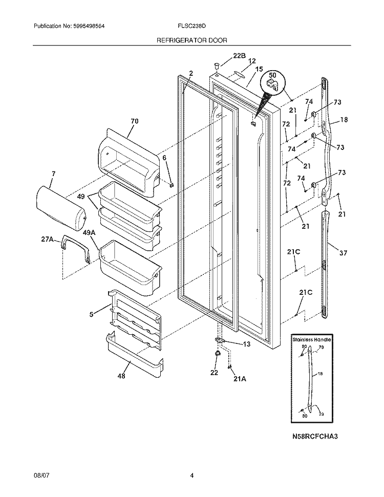 REFRIGERATOR DOOR Diagram and Parts List for FLSC238DSB  Frigidaire Refrigerator