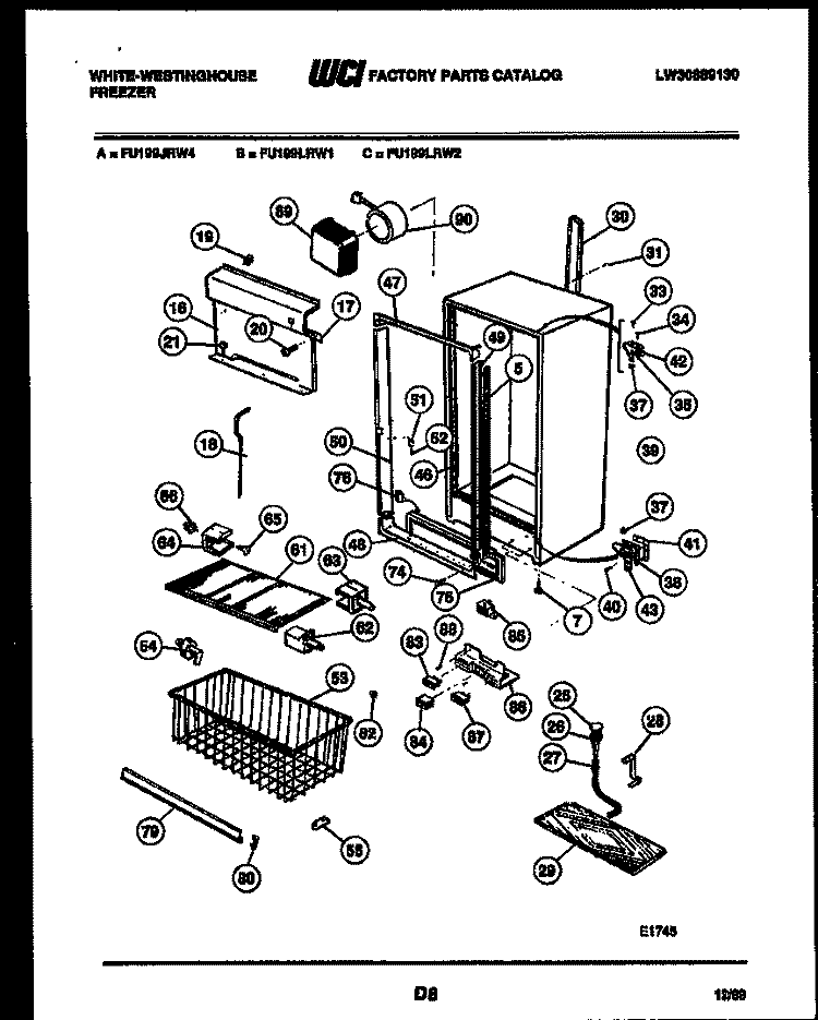 CABINET PARTS Diagram and Parts List for FU199LRW2  Frigidaire Freezer