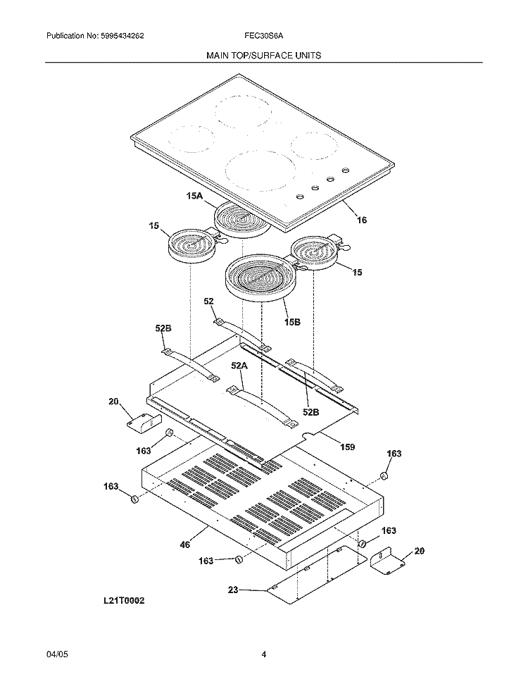 MAINTOP Diagram and Parts List for FEC30S6ASE  Frigidaire Cooktop