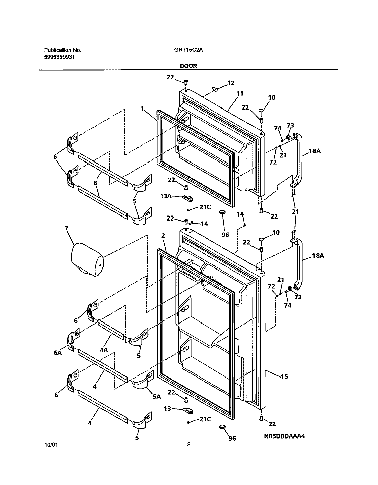 DOOR Diagram and Parts List for GRT15C2AW0  Gibson Refrigerator