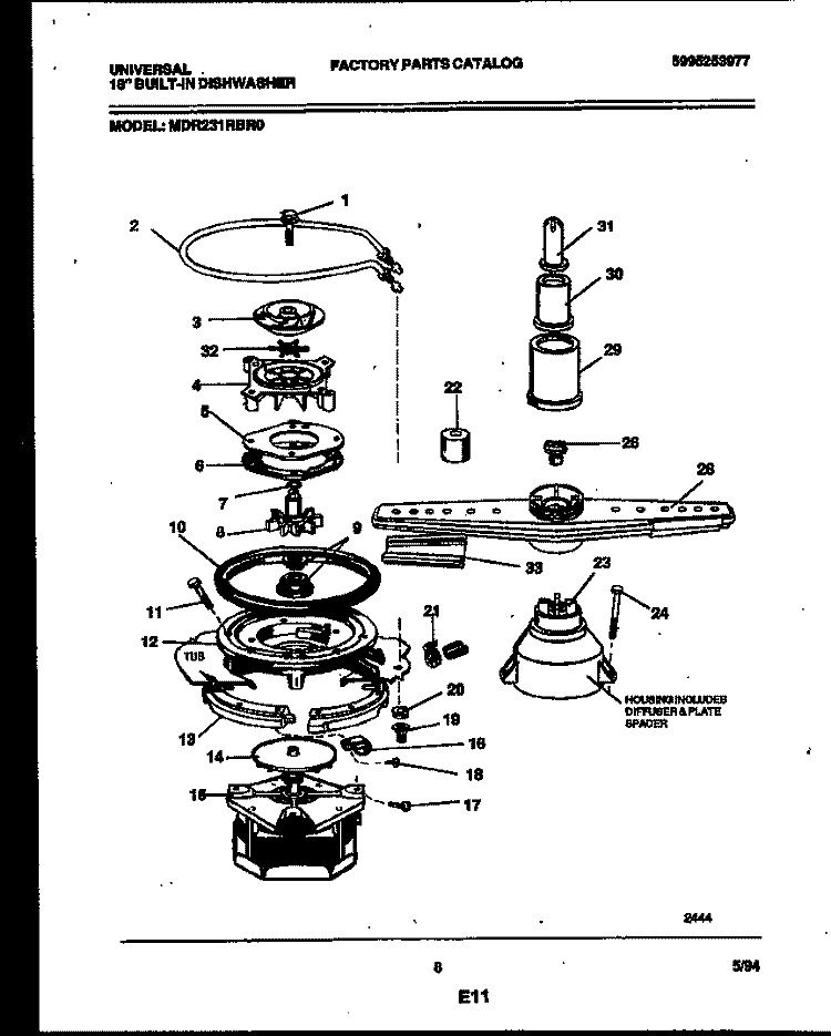 MOTOR PUMP PARTS Diagram and Parts List for MDR231RBR0  Frigidaire Dishwasher