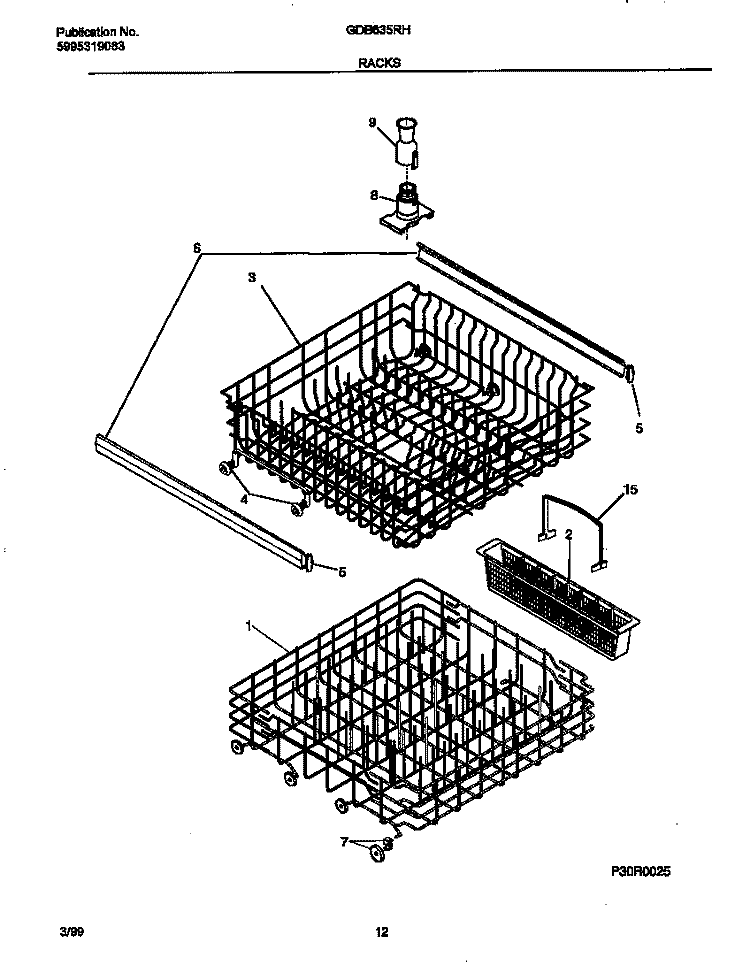 RACK Diagram and Parts List for GDB635RHS0  Gibson Dishwasher