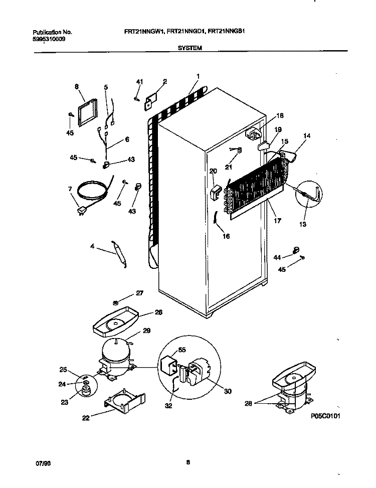 SYSTEM Diagram and Parts List for FRT21NNGB1  Frigidaire Refrigerator