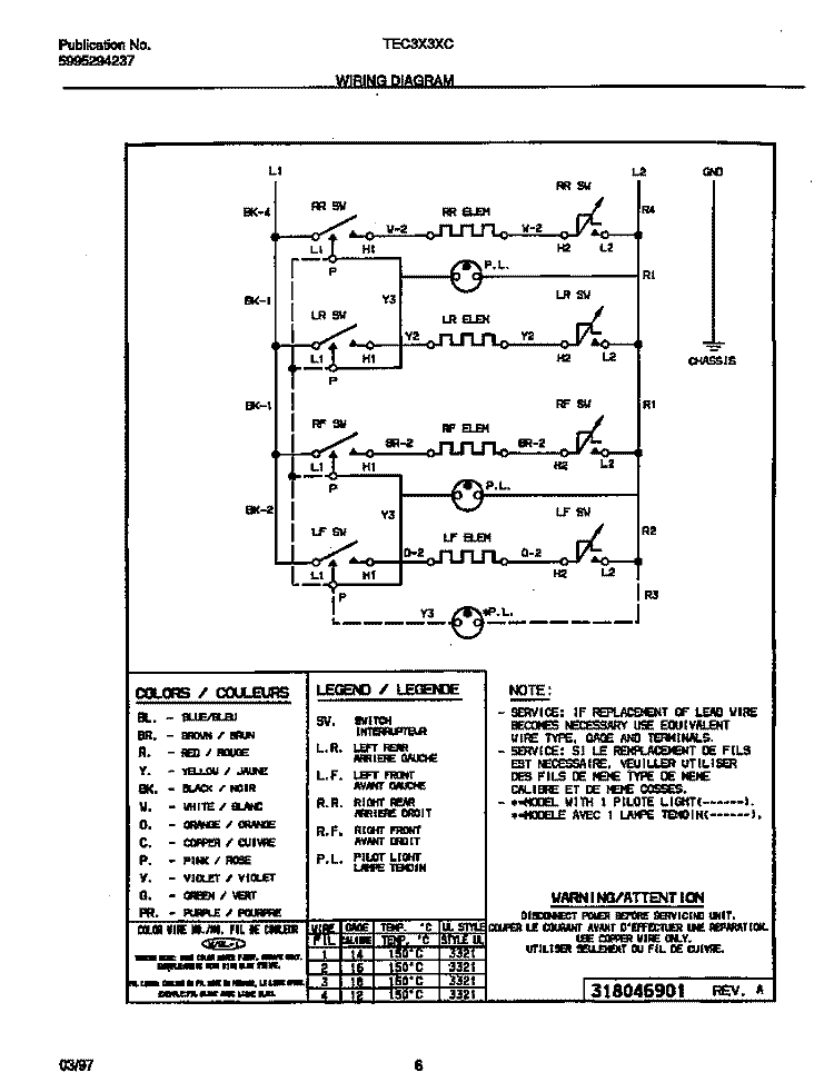 WIRING DIAGRAM Diagram and Parts List for TEC3X3XCD3  Tappan Cooktop