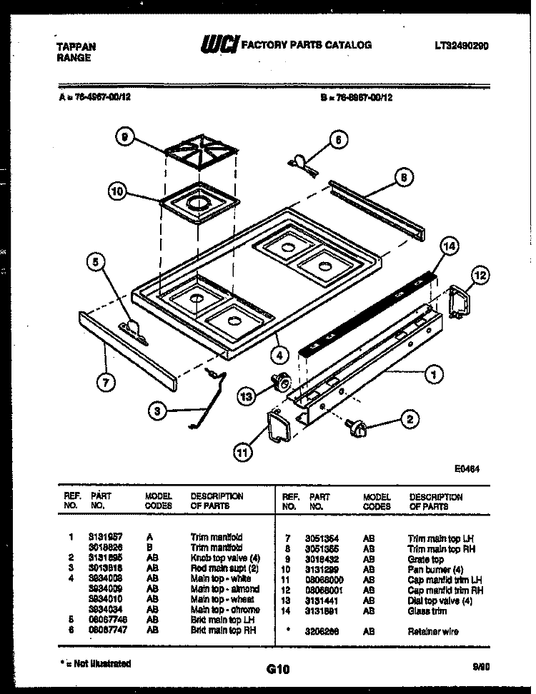 COOKTOP PARTS Diagram and Parts List for 76-4967-00-12  Tappan Microwave Oven Combo