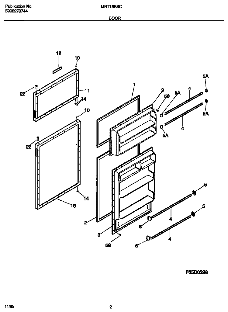 DOOR Diagram and Parts List for MRT18BSCW0  Frigidaire Refrigerator