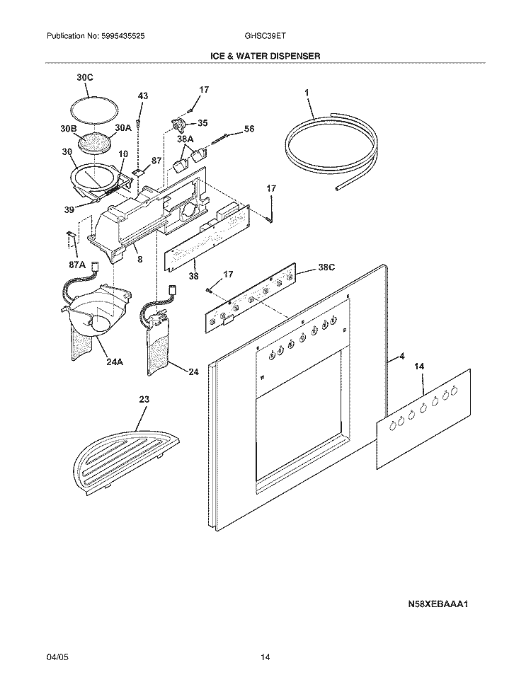 ICE & WATER DISPENSER Diagram and Parts List for GHSC39ETEB1  Frigidaire Refrigerator