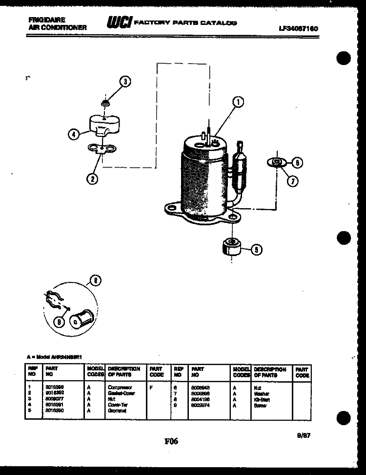 COMPRESSOR PARTS Diagram and Parts List for AHR24NS5E1  Frigidaire Air Conditioner