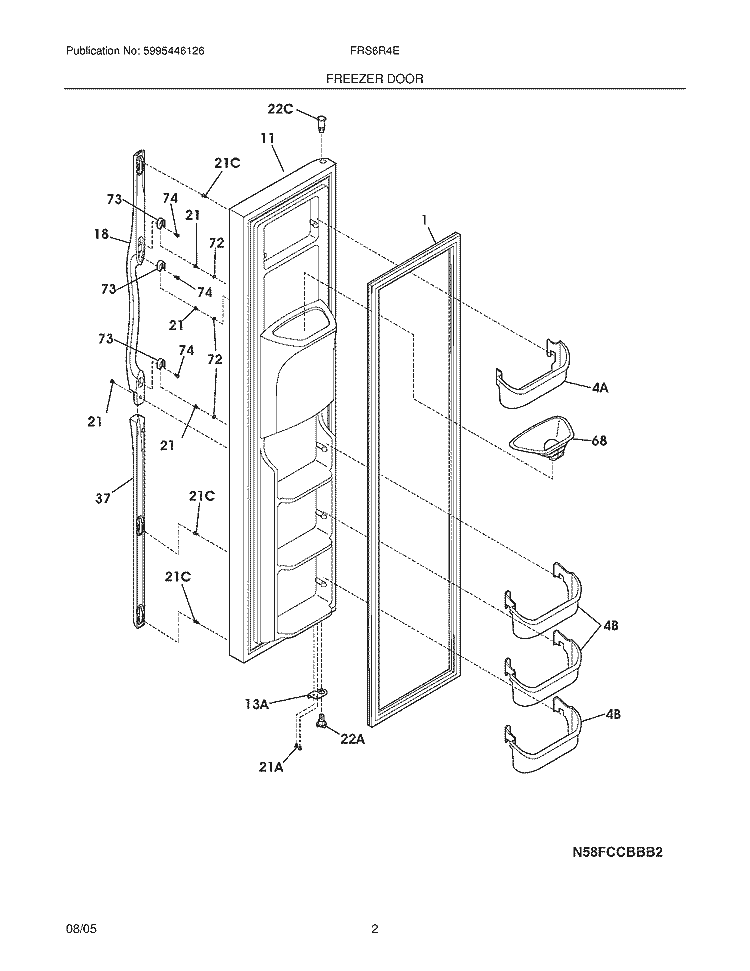 FREEZER DOOR Diagram and Parts List for FRS6R4EW4  Frigidaire Refrigerator