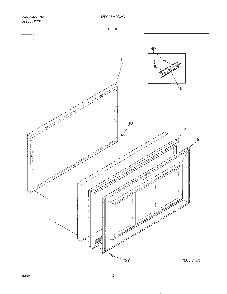DOOR Diagram and Parts List for MFC05M3BW6  Frigidaire Freezer