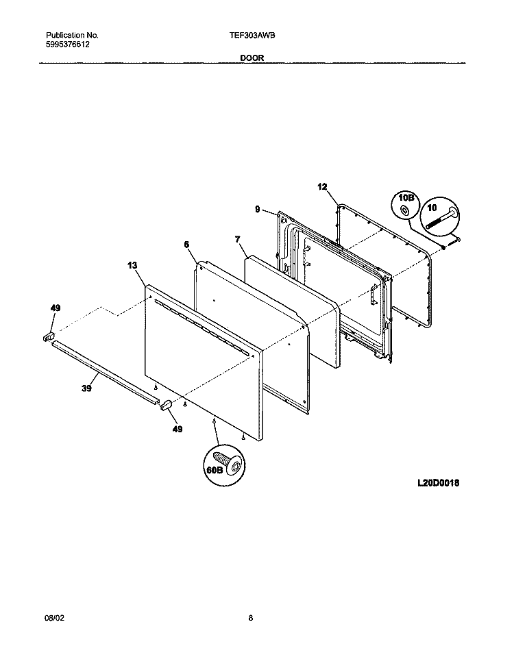 DOOR Diagram and Parts List for TEF303AWB  Tappan Range