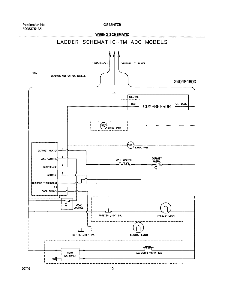 WIRING SCHEMATIC Diagram and Parts List for GS18HTZBW2  Frigidaire Refrigerator