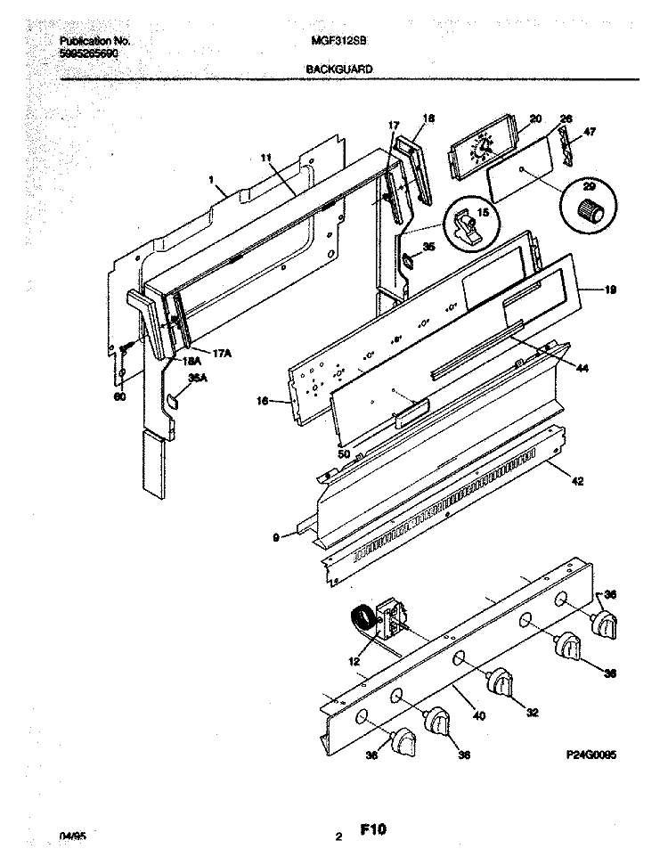 BACKGUARD Diagram and Parts List for MGF312SBDB  Frigidaire Range