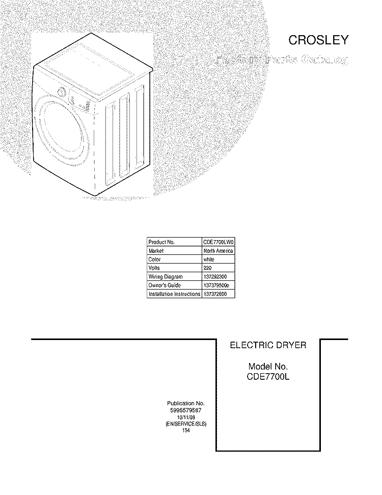 COVER Diagram and Parts List for CDE7700LW0  Crosley Dryer