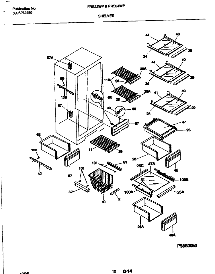 SHELVES Diagram and Parts List for FRS22WPCW1  Frigidaire Refrigerator