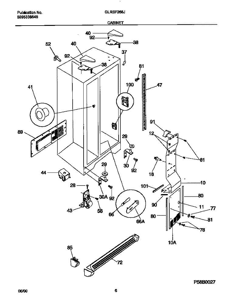 CABINET Diagram and Parts List for GLRSF266JW0  Frigidaire Refrigerator
