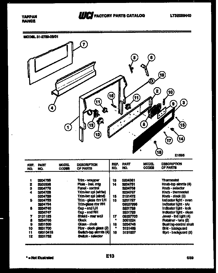BACKGUARD Diagram and Parts List for 31-2759-23-01  Tappan Range