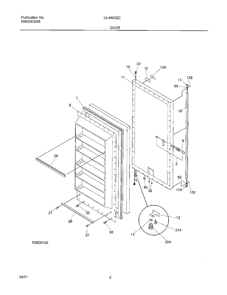 DOOR Diagram and Parts List for UL4000ECW5  Electrolux Freezer