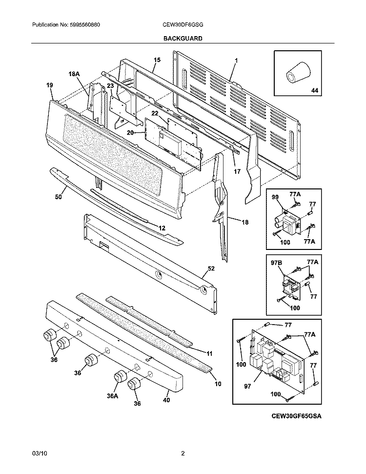 BACKGUARD Diagram and Parts List for CEW30DF6GSG  Electrolux Range
