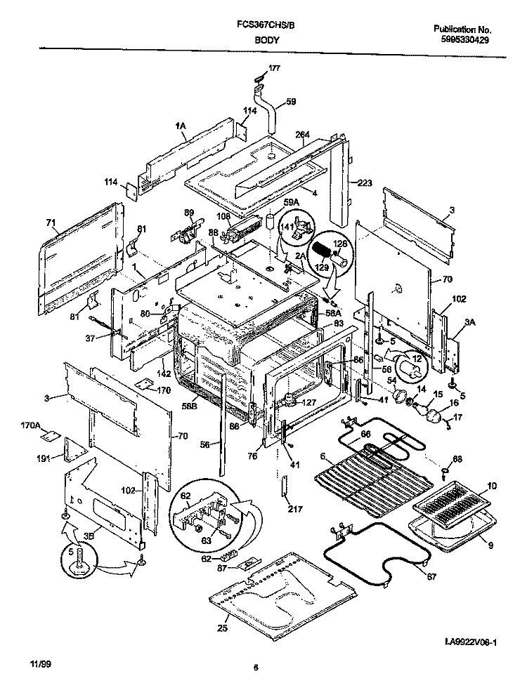 BODY Diagram and Parts List for FCS367CHSC  Frigidaire Range