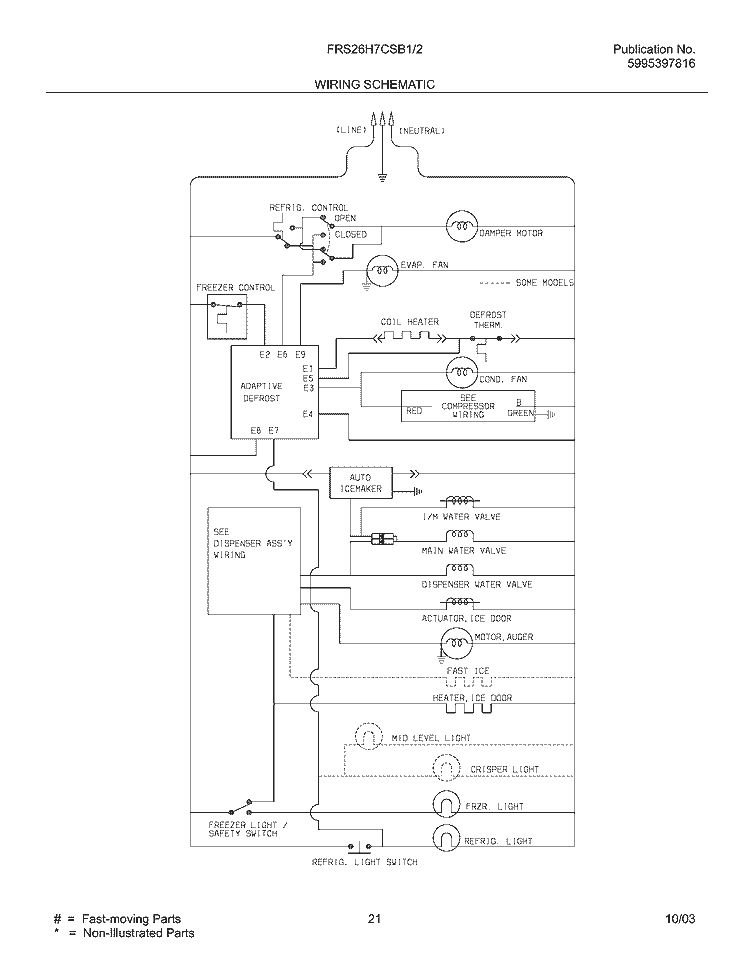 WITING SCHEMATIC Diagram and Parts List for FRS26H7CSB0  Frigidaire Refrigerator