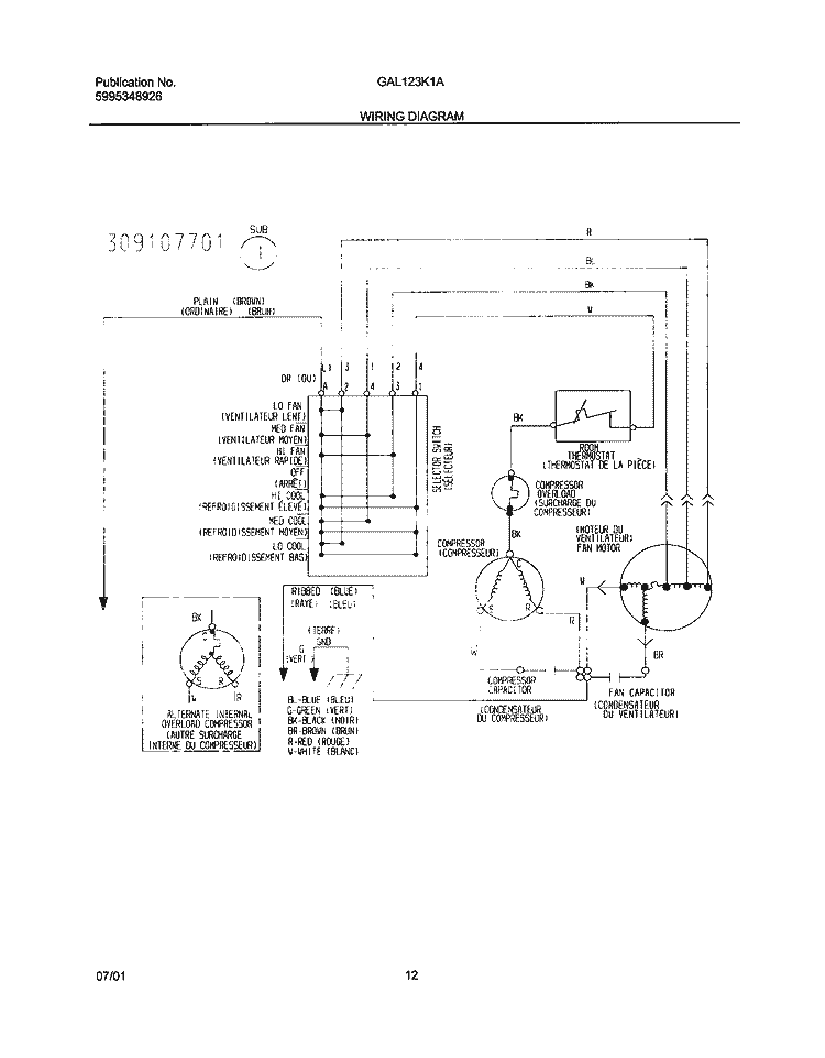 WIRING DIAGRAM Diagram and Parts List for GAL123K1A2  Gibson Air Conditioner