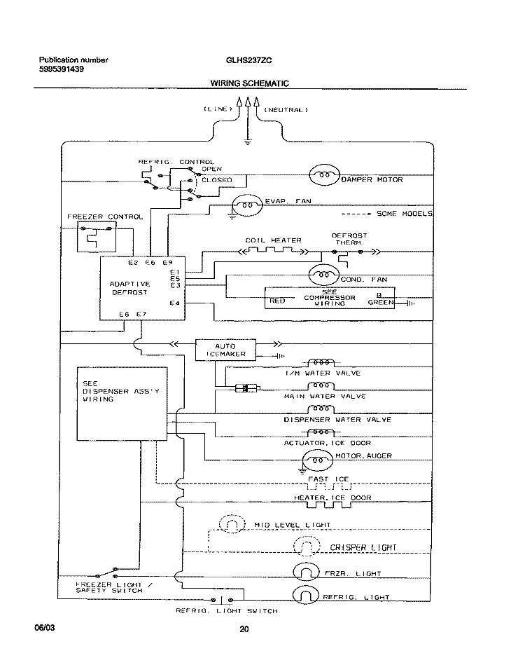 WIRING SCHEMATIC Diagram and Parts List for GLHS237ZCQ0  Frigidaire Refrigerator